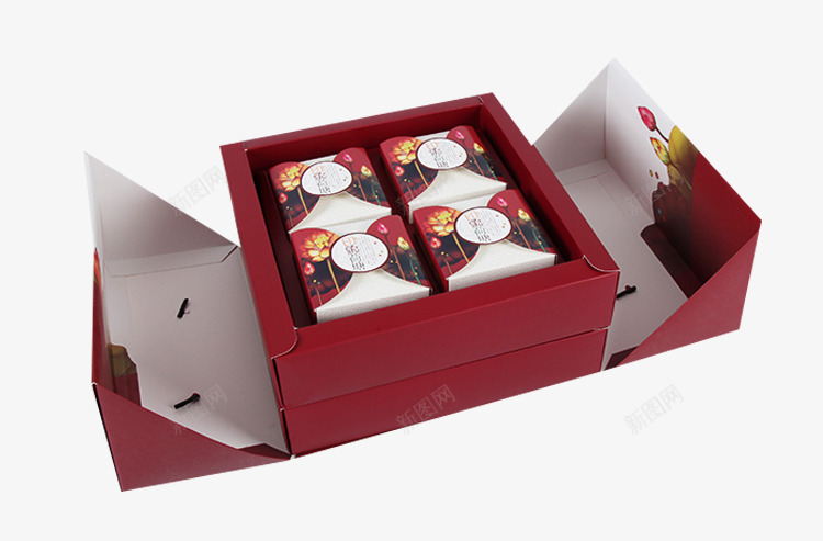 中式对开式礼盒png免抠素材_新图网 https://ixintu.com 中式风格 中秋月饼盒 糕点盒子