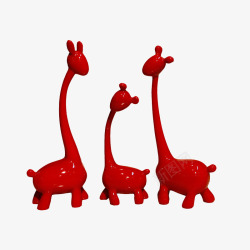 3件套现代红色长颈鹿摆件高清图片