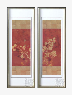 棕红色装饰棕红色竖版长方形中式壁画高清图片