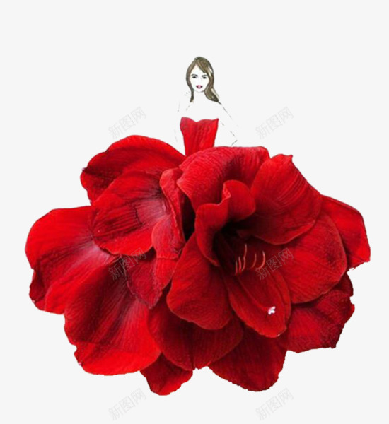 红色花朵美女png免抠素材_新图网 https://ixintu.com 女裙 红色花朵 美女 花卉 花朵裙子
