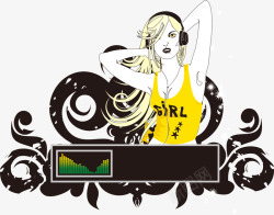 现代音乐DJ性感女性花纹矢量图素材