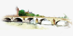 古典大桥建筑手绘素材