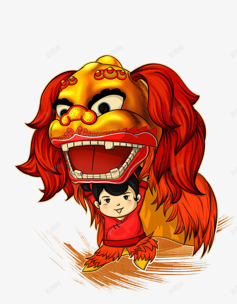 红色舞狮子的小孩png免抠素材_新图网 https://ixintu.com 中国风 免抠图 小孩 效果图 舞狮子 装饰图 装饰画