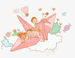 折纸话稿粉色手绘飞机元素高清图片