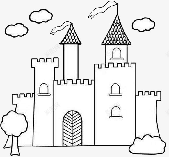梦幻童话城堡简笔画图案png免抠素材_新图网 https://ixintu.com 城堡 城堡简笔画 梦幻风格 童话 简笔画 简约可爱 装饰图案