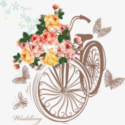 鲜花自行车插画矢量图素材