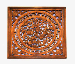 中式窗格木雕鱼素材