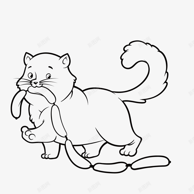 简笔画吃香肠的猫咪图标png_新图网 https://ixintu.com 免抠图 动物 效果图 猫咪 装饰图 装饰画 香肠