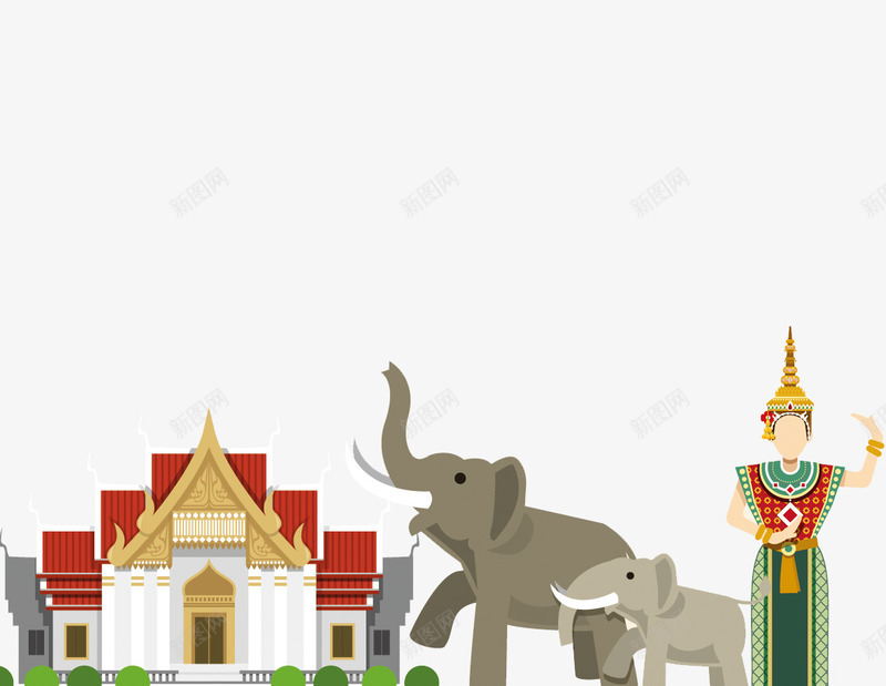 卡通泰国建筑人物大象png免抠素材_新图网 https://ixintu.com 卡通 大象 建筑 泰国旅行