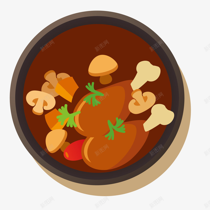 卡通香菇炖鸡腿食物png免抠素材_新图网 https://ixintu.com 免抠图 卡通美食 效果图 美食 装饰图 装饰画 食物 香菇 鸡腿