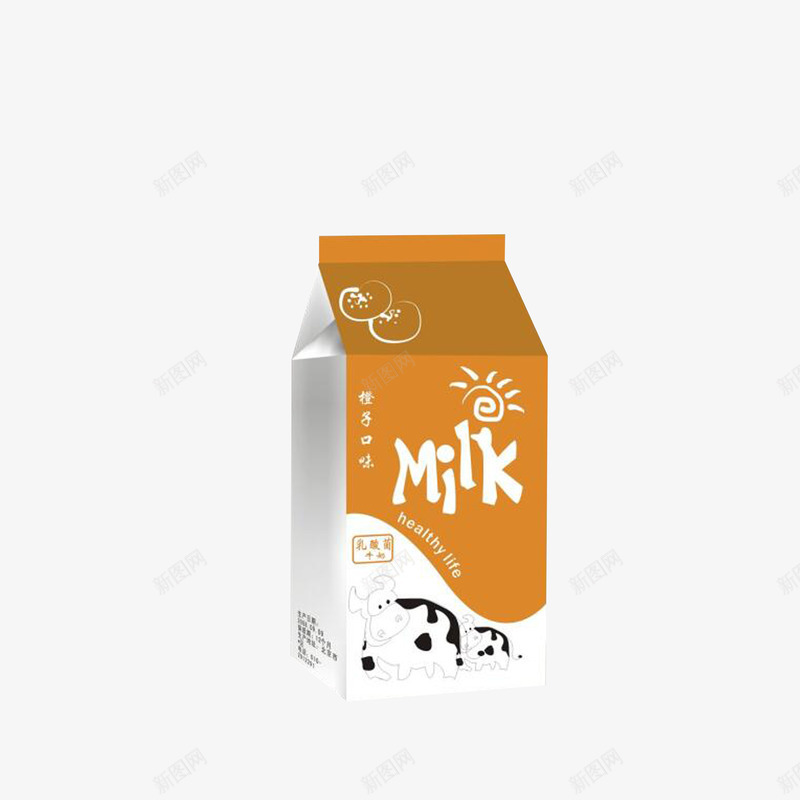 一盒橙色白色包装的立体牛奶png免抠素材_新图网 https://ixintu.com 一盒牛奶 干净简约风 效果图 橙色白色