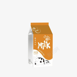 简约风牛奶盒一盒橙色白色包装的立体牛奶高清图片