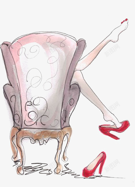 女生美腿png免抠素材_新图网 https://ixintu.com 卡通 手绘 沙发 红色高跟鞋 美女