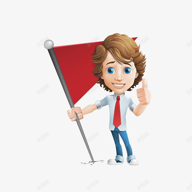 3D举旗竖大拇指的男士效果图png免抠素材_新图网 https://ixintu.com 3D效果图 举旗子 竖起大母子 红色旗子 红色领带