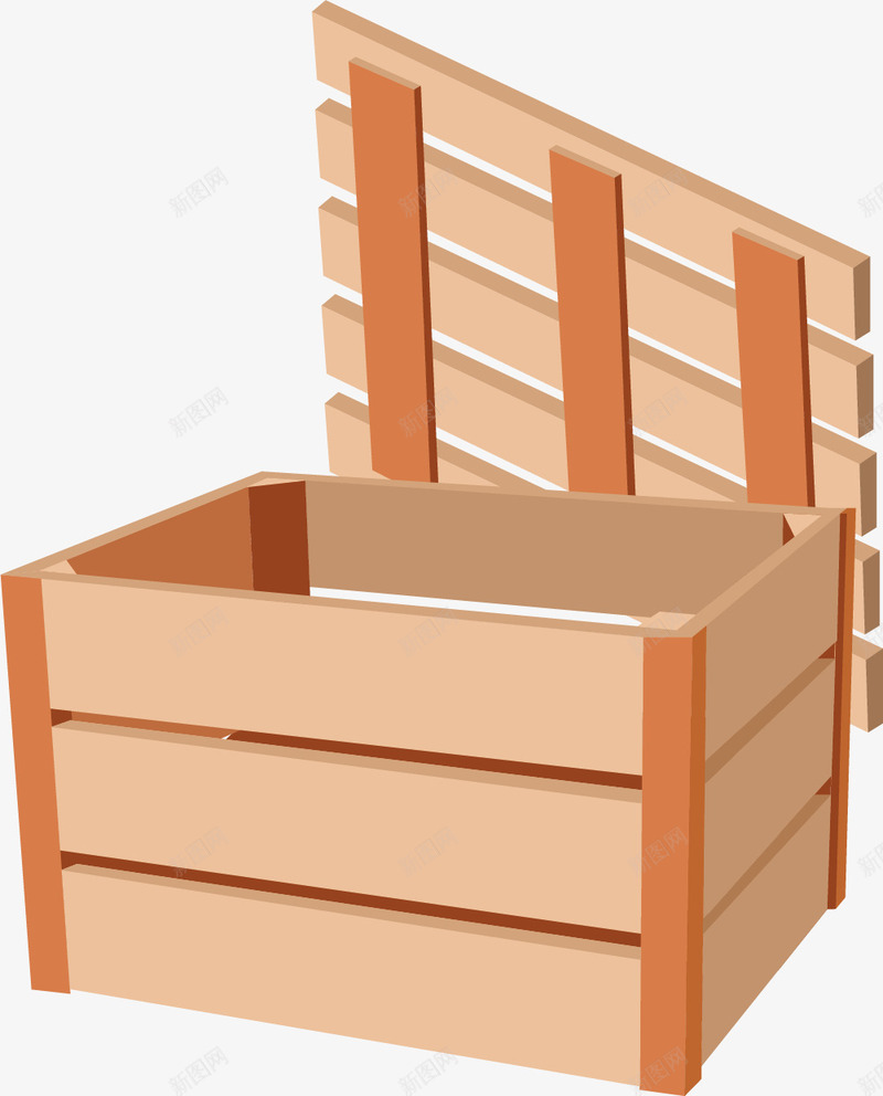 盖板卡通木箱png免抠素材_新图网 https://ixintu.com 包装 卡通木箱 木箱 木箱包装 盖板木箱 矢量木箱