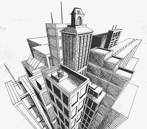 速写大楼png免抠素材_新图网 https://ixintu.com 卡通 大楼 建筑 手绘 插画 素描 透视 速写