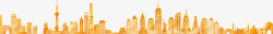 城市前影橙色的手绘城市楼影高清图片