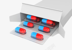 药品盒子红蓝色治愈纯白色包装盒里的西药高清图片