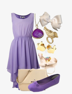 蝴蝶结项链紫色收腰无袖连衣裙高清图片
