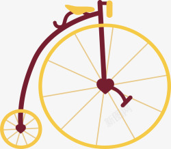 黄色轮子复古自行车矢量图素材