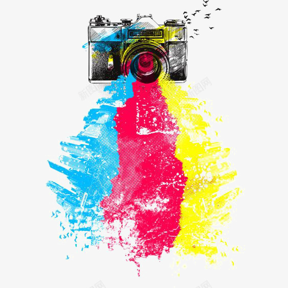 水彩相机png免抠素材_新图网 https://ixintu.com 喷溅 复古相机 彩色水墨 手绘相机 相机插画 老式相机