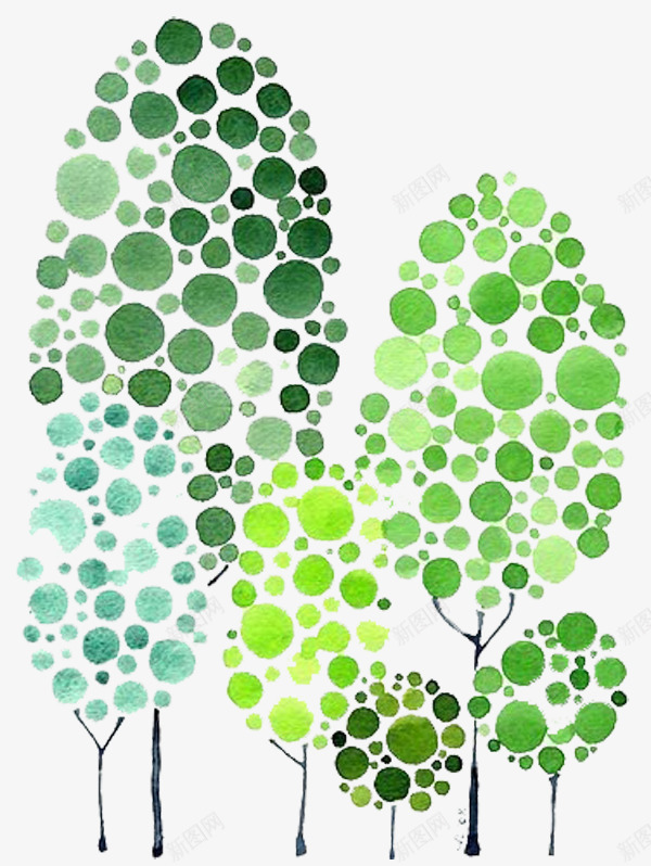 绿色系圆点树png免抠素材_新图网 https://ixintu.com 圆点树 树木 植物 水墨风