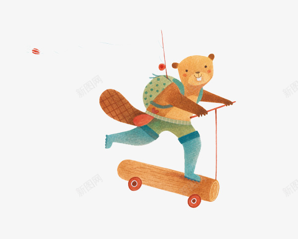 骑着自制滑板车的png免抠素材_新图网 https://ixintu.com 创意设计 卡片封面 手绘插画