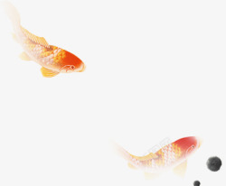 手绘中式遨游金鱼水墨素材