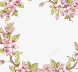 卡通桃树手绘粉色桃花花枝花环纹理高清图片