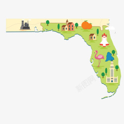 欧美地图卡通美国佛洛里达州地图元素矢量图高清图片