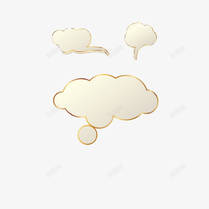 金边云朵气泡png免抠素材_新图网 https://ixintu.com 免抠素材 白色云朵气泡 简洁气泡 金色边框