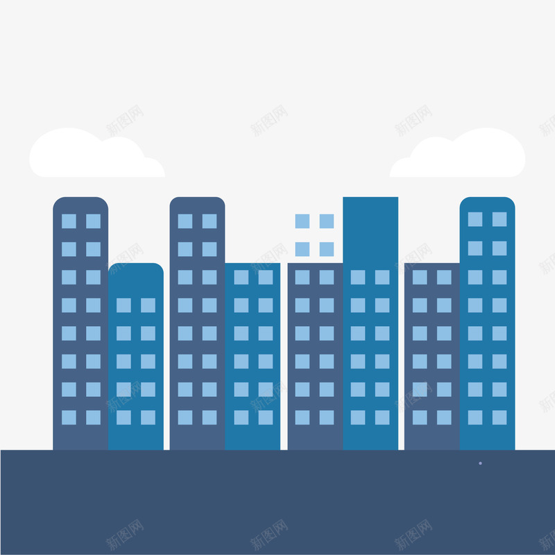 蓝色城市建筑剪影png免抠素材_新图网 https://ixintu.com 卡通 城市剪影 城市建筑 背景装饰 蓝色