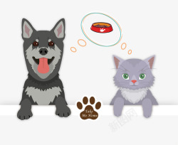 宠物粮食盆卡通手绘可爱的狗狗猫咪高清图片
