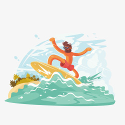 海边冲浪卡通插画绿色波纹光泽质感运动矢量图高清图片