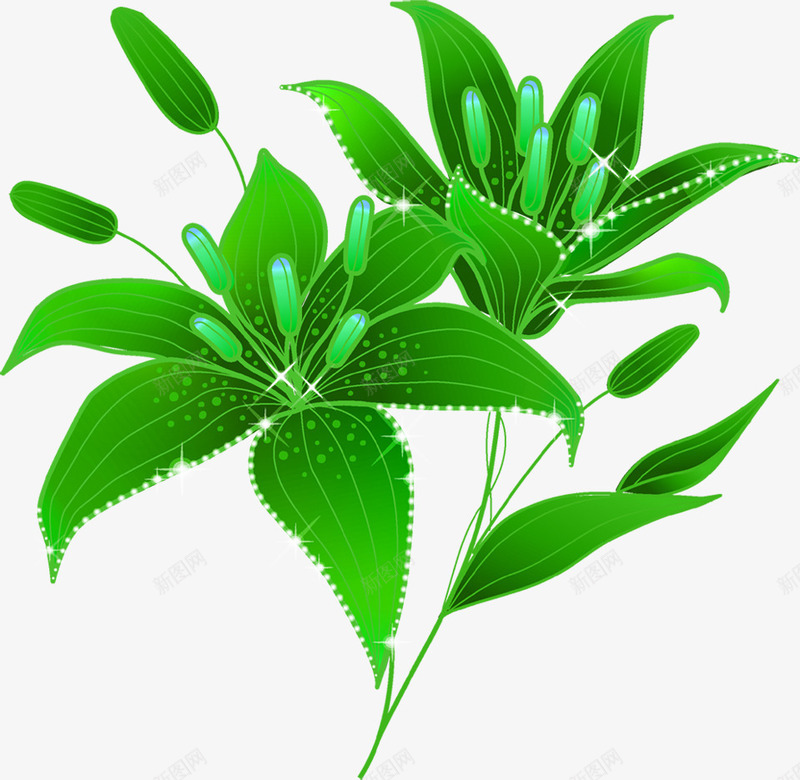 绿色卡通星光花朵植物png免抠素材_新图网 https://ixintu.com 卡通 星光 植物 绿色 花朵