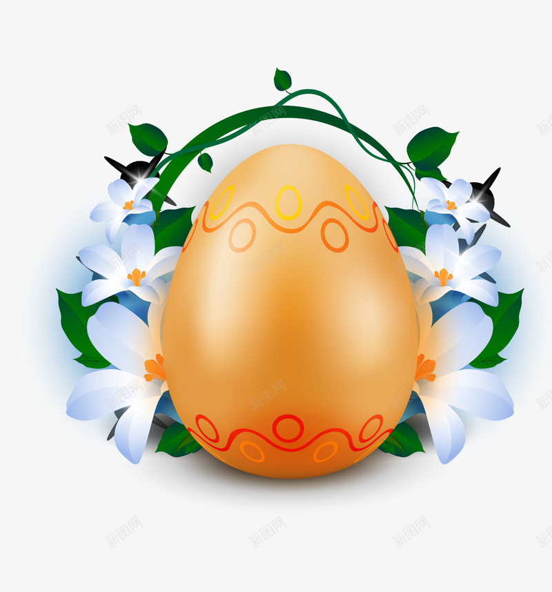 金色复活节彩蛋png免抠素材_新图网 https://ixintu.com 卡通彩蛋 卡通花卉 绿色植物 背景装饰 金色彩蛋