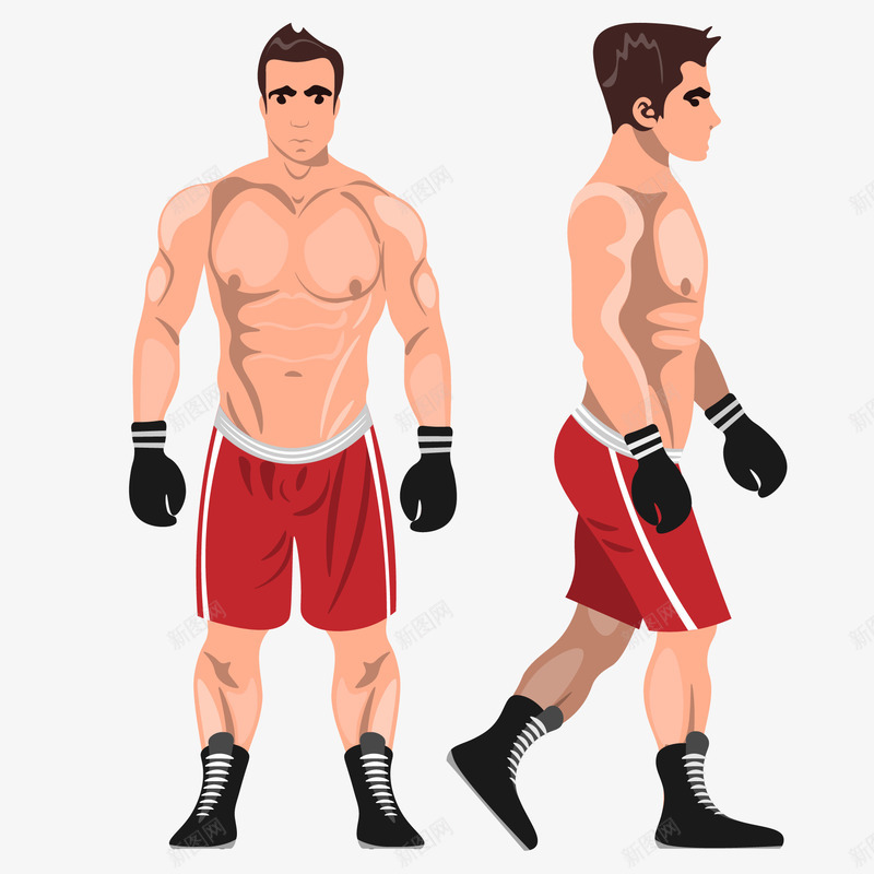卡通手绘拳击运动员的正面和侧面png免抠素材_新图网 https://ixintu.com 人物 侧面 卡通 形象 拳击 正面 比赛 运动员