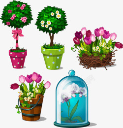 动物花盆卡通花卉植物高清图片
