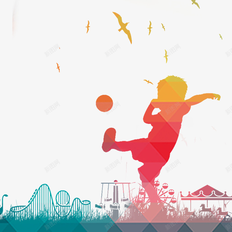 踢足球的小孩png免抠素材_新图网 https://ixintu.com 剪影 小孩 足球 运动
