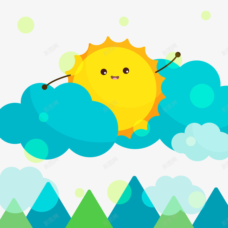 卡通夏季云中的太阳png免抠素材_新图网 https://ixintu.com 卡通云朵 背景装饰 蓝色云朵 风景 黄色太阳