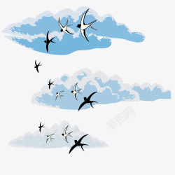 手绘白云朵朵和燕子矢量图素材