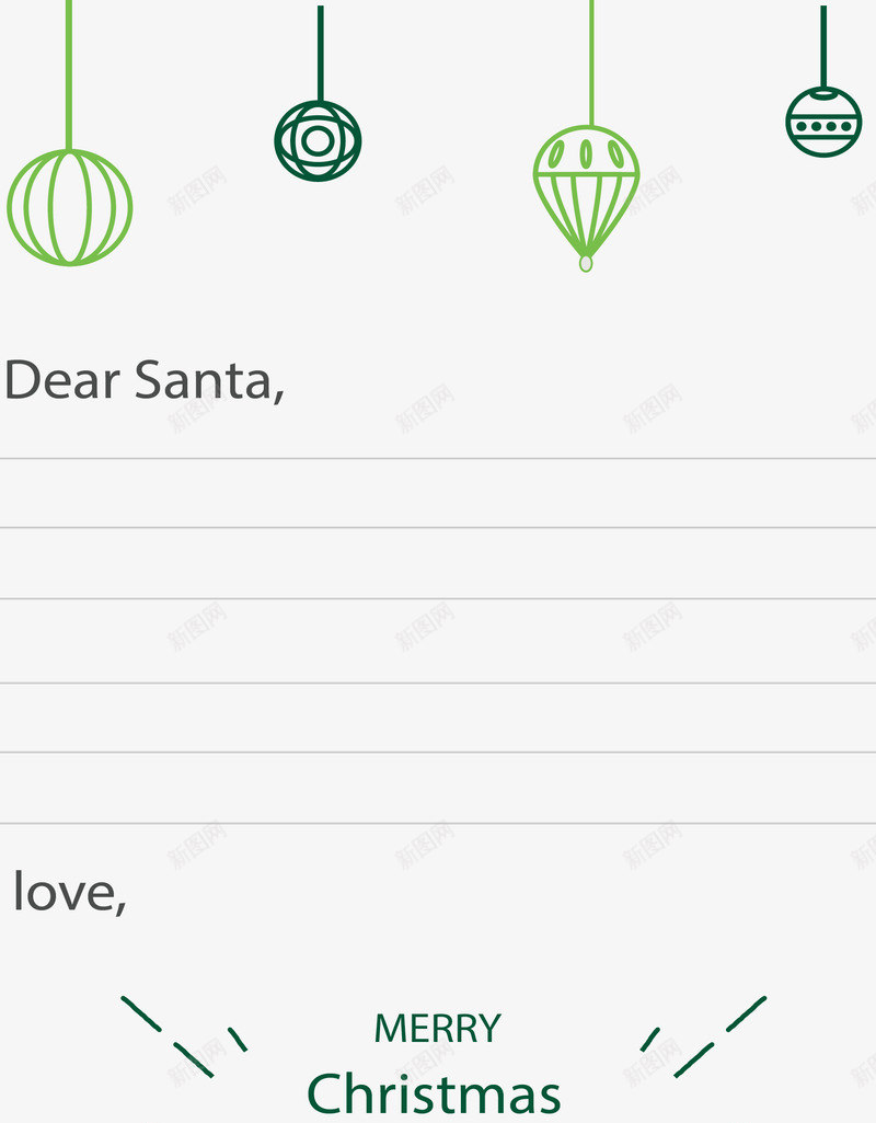 绿色线条圣诞信纸矢量图ai免抠素材_新图网 https://ixintu.com 信纸 圣诞挂饰 圣诞树 矢量png 绿色信纸 绿色线条 矢量图