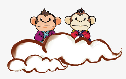卡通小猴子png免抠素材_新图网 https://ixintu.com 人物 人物插画 卡通人物 小猴子 插画 水彩 猴子 白云