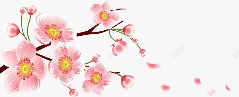 粉色桃花png免抠素材_新图网 https://ixintu.com AI 卡通 手绘 插画 桃花 粉色 线条 花卉 花朵