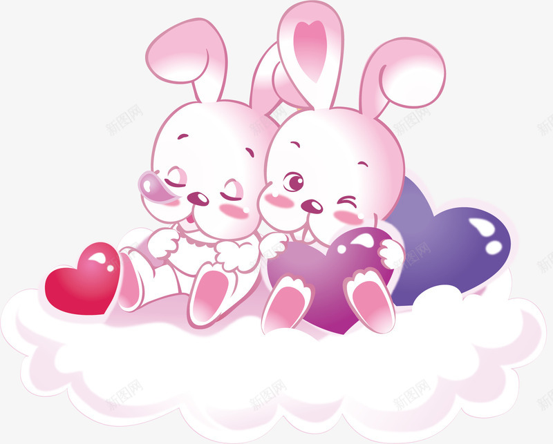 卡通手绘兔子情侣抱心形云朵png免抠素材_新图网 https://ixintu.com 卡通的动物 情侣的兔子 手绘的兔子 抱心形的兔子