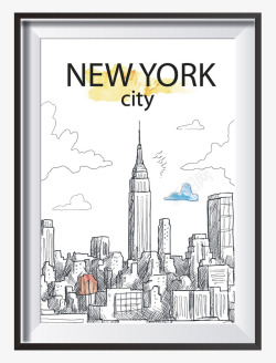 手绘纽约画框帝国大厦矢量图高清图片