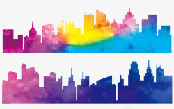 高楼大厦背景城市彩色剪影高清图片