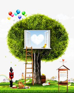 环保广告创意大树上的窗户环保广告高清图片