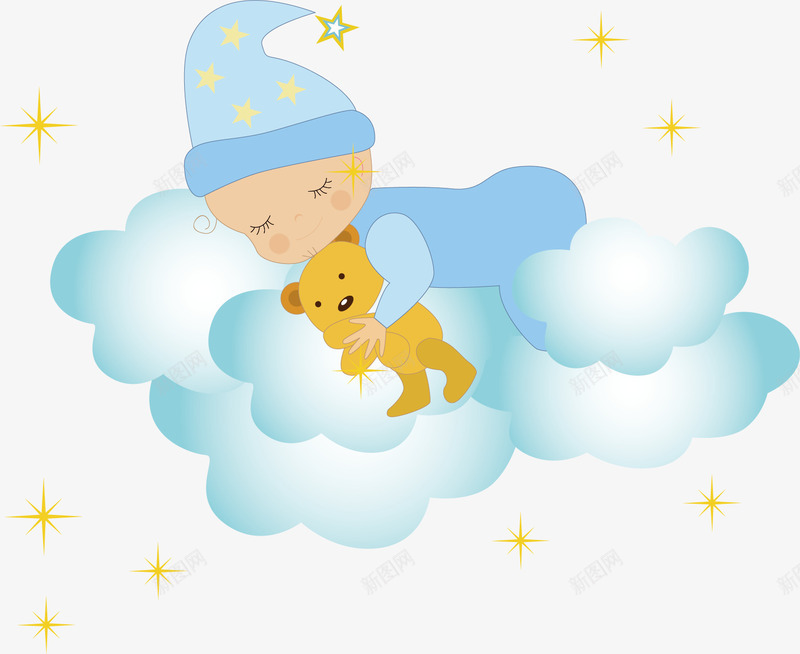 睡觉的婴儿矢量图ai免抠素材_新图网 https://ixintu.com 云朵 卡通手绘 可爱 婴儿 水彩 睡觉 蓝色 矢量图