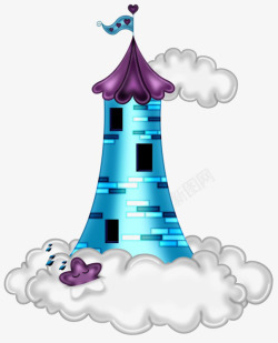 蓝色城堡卡通蓝色白云城堡高清图片